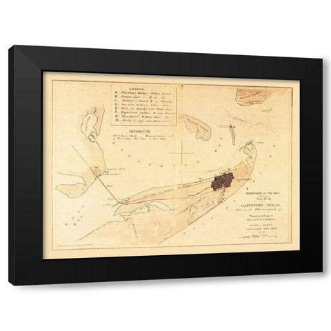 Galveston Fortifications Texas - Long 1862 Black Modern Wood Framed Art Print with Double Matting by Long