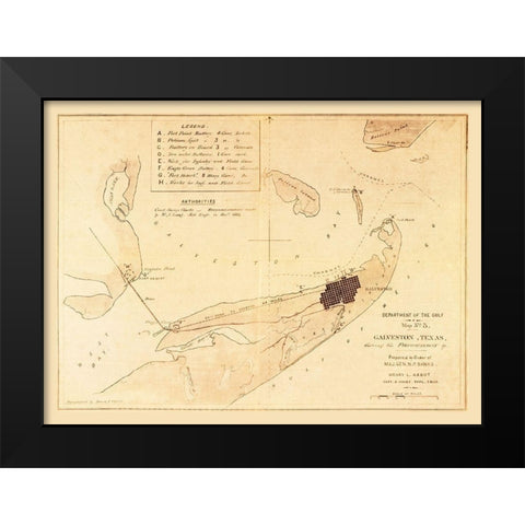 Galveston Fortifications Texas - Long 1862 Black Modern Wood Framed Art Print by Long