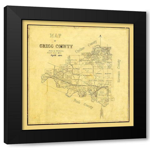Gregg County Texas - Cousins 1874 Black Modern Wood Framed Art Print by Cousins