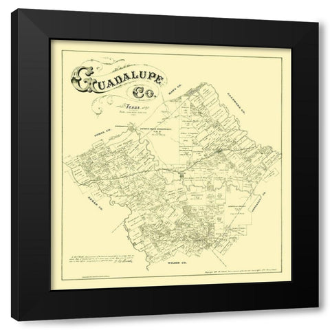 Guadalupe County Texas - Walsh 1880 Black Modern Wood Framed Art Print with Double Matting by Walsh