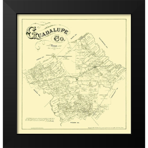 Guadalupe County Texas - Walsh 1880 Black Modern Wood Framed Art Print by Walsh