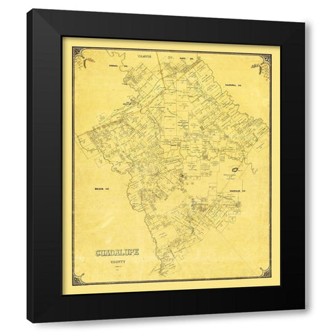Guadalupe County Texas - 1854 Black Modern Wood Framed Art Print with Double Matting by Unknown