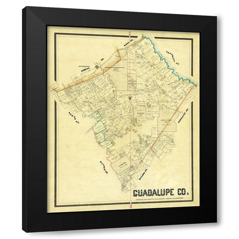 Guadalupe County Texas - Arlitt 1869 Black Modern Wood Framed Art Print by Arlitt