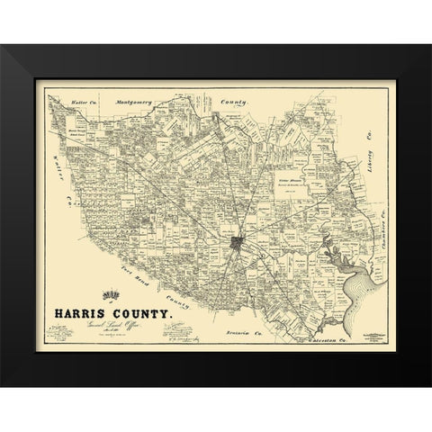 Harris Texas Landowner - Land Office 1893 Black Modern Wood Framed Art Print by Land Office