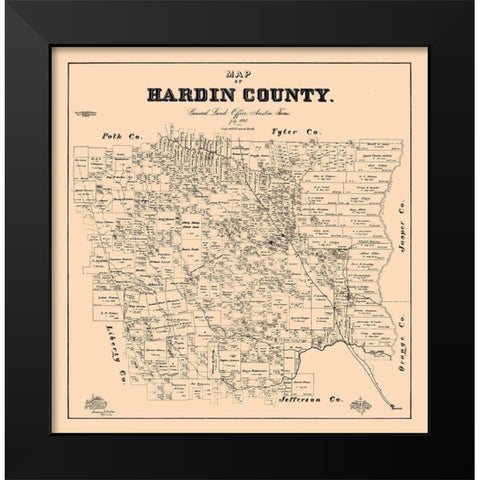Hardin County Texas - Baker 1895 Black Modern Wood Framed Art Print by Baker