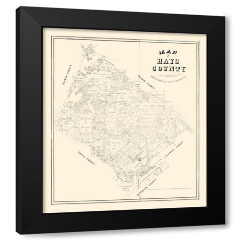Hays County Texas - Walsh 1880 Black Modern Wood Framed Art Print by Walsh
