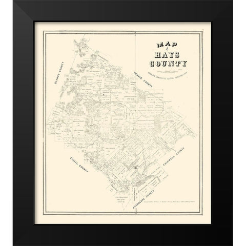 Hays County Texas - Walsh 1880 Black Modern Wood Framed Art Print by Walsh