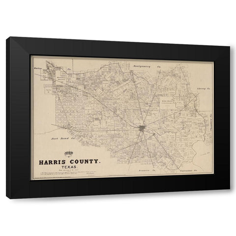Harris County Texas - Walsh 1879 Black Modern Wood Framed Art Print by Walsh