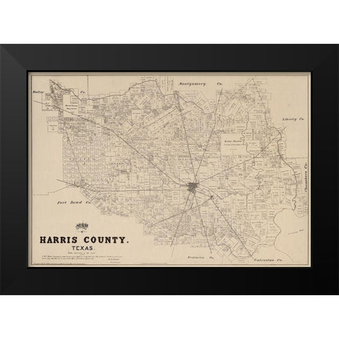 Harris County Texas - Walsh 1879 Black Modern Wood Framed Art Print by Walsh