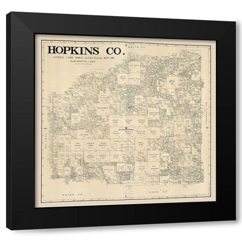 Hopkins County Texas - Thielepape 1885 Black Modern Wood Framed Art Print with Double Matting by Thielepape
