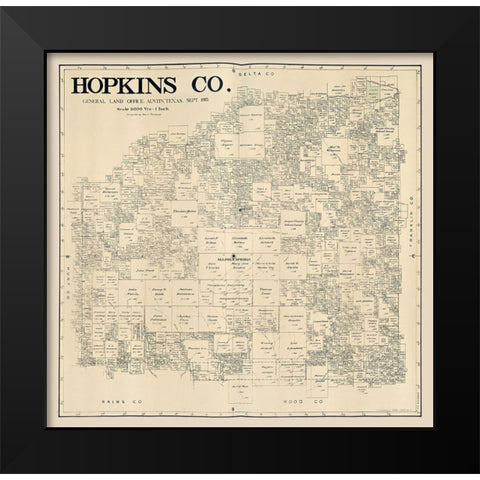 Hopkins County Texas - Thielepape 1885 Black Modern Wood Framed Art Print by Thielepape