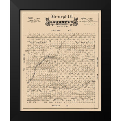 Hemphill County Texas - Hall 1888 Black Modern Wood Framed Art Print by Hall