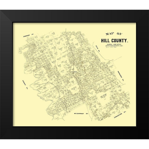 Hill County Texas - 1882 Black Modern Wood Framed Art Print by Unknown