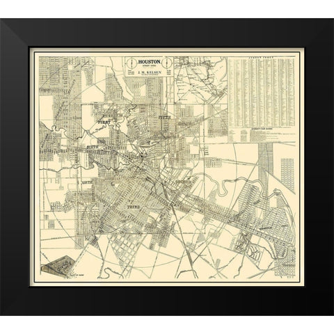 Houston Texas Street Guide - Kelsen 1913 Black Modern Wood Framed Art Print by Kelsen