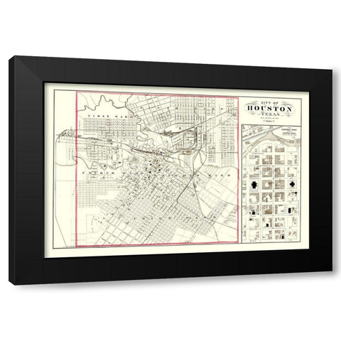 Houston Texas - 1884 Black Modern Wood Framed Art Print with Double Matting by Unknown
