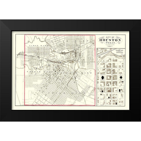Houston Texas - 1884 Black Modern Wood Framed Art Print by Unknown