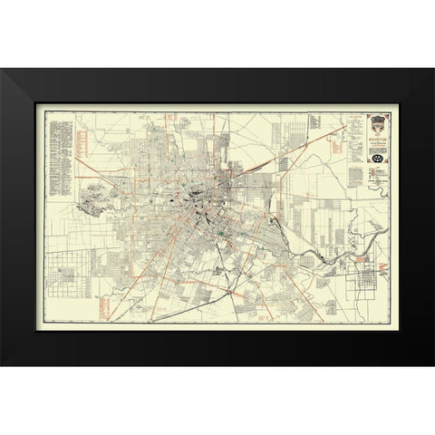 Houston Texas - Jones 1930 Black Modern Wood Framed Art Print by Jones