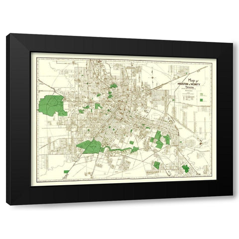 Houston Texas - Evans 1937 Black Modern Wood Framed Art Print with Double Matting by Evans