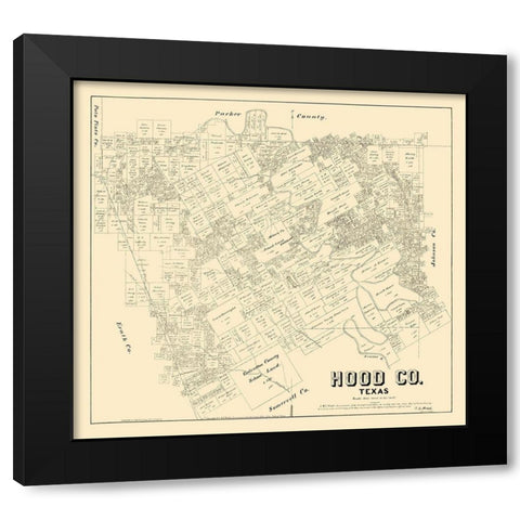 Hood County Texas - Walsh 1879 Black Modern Wood Framed Art Print by Walsh