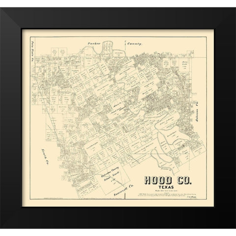 Hood County Texas - Walsh 1879 Black Modern Wood Framed Art Print by Walsh