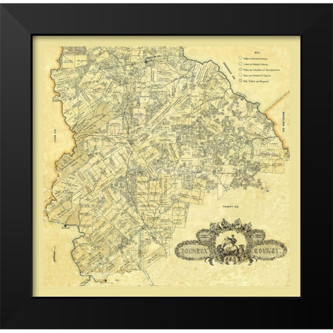 Houston County Texas - 1868 Black Modern Wood Framed Art Print by Unknown