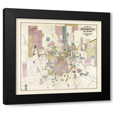 Houston Texas - Whitty 1895 Black Modern Wood Framed Art Print with Double Matting by Whitty