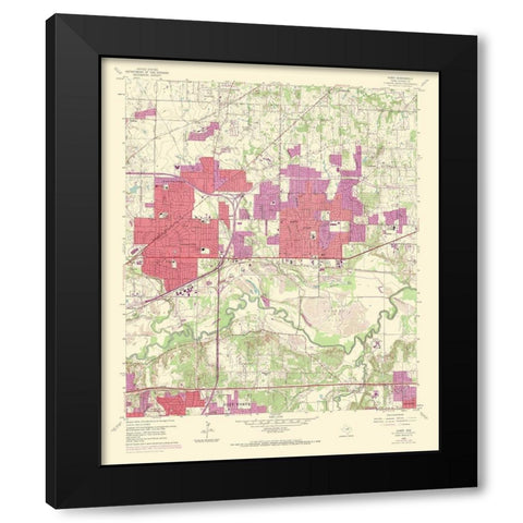 Hurst Texas Quad - USGS 1969 Black Modern Wood Framed Art Print with Double Matting by USGS