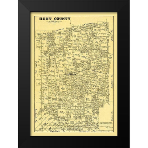 Hunt County Texas - Walsh 1879 Black Modern Wood Framed Art Print by Walsh
