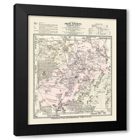 Jack County Texas - Roessler 1876 Black Modern Wood Framed Art Print with Double Matting by Roessler