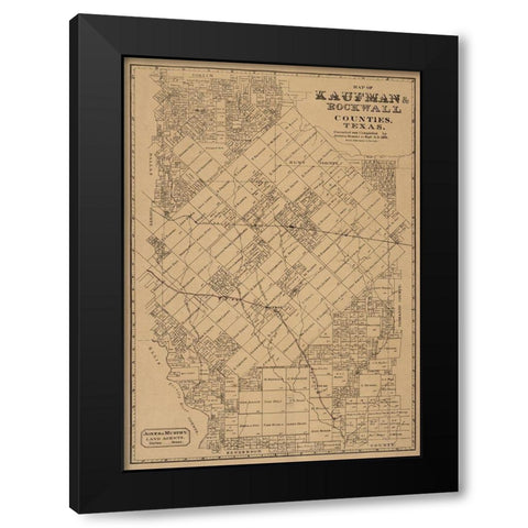 Kaufman County Texas - Jones 1878 Black Modern Wood Framed Art Print by Jones