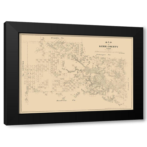 Kerr County Texas - Walsh 1879 Black Modern Wood Framed Art Print by Walsh