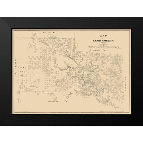 Kerr County Texas - Walsh 1879 Black Modern Wood Framed Art Print by Walsh