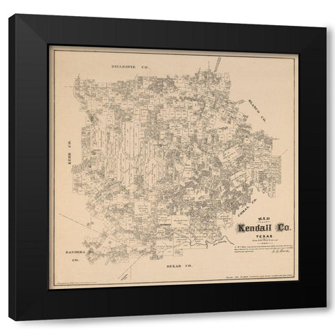 Kendall County Texas - Walsh 1879 Black Modern Wood Framed Art Print with Double Matting by Walsh