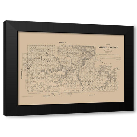Kimble County Texas - Walsh 1879 Black Modern Wood Framed Art Print by Walsh