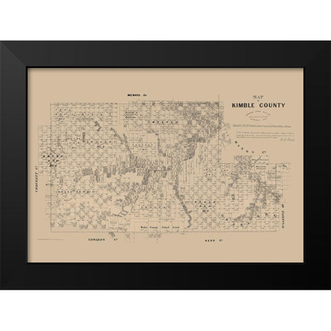 Kimble County Texas - Walsh 1879 Black Modern Wood Framed Art Print by Walsh