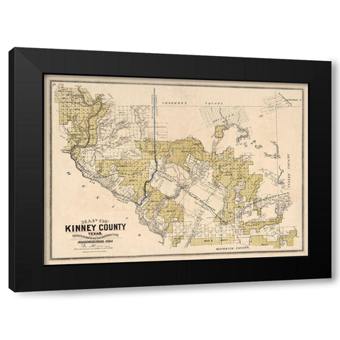 Kinney County Texas - Gast 1884 Black Modern Wood Framed Art Print by Gast