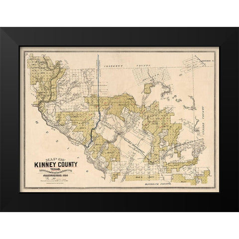 Kinney County Texas - Gast 1884 Black Modern Wood Framed Art Print by Gast