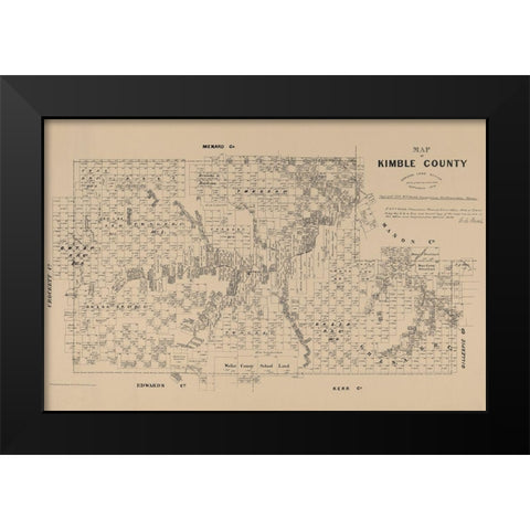 Kimble County Texas - Walsh 1879 Black Modern Wood Framed Art Print by Walsh