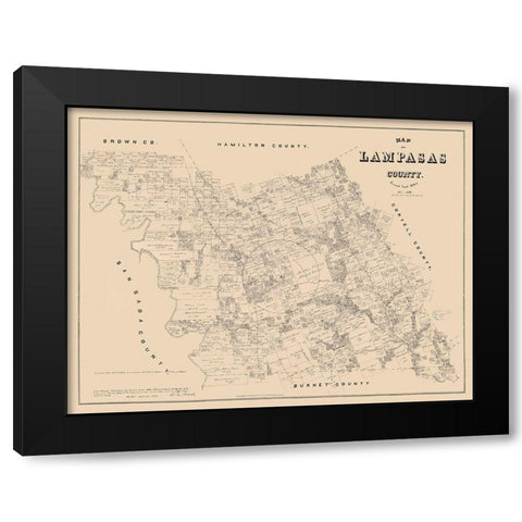 Lampasas County Texas - Walsh 1879 Black Modern Wood Framed Art Print by Walsh