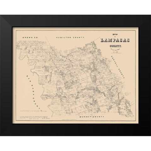 Lampasas County Texas - Walsh 1879 Black Modern Wood Framed Art Print by Walsh