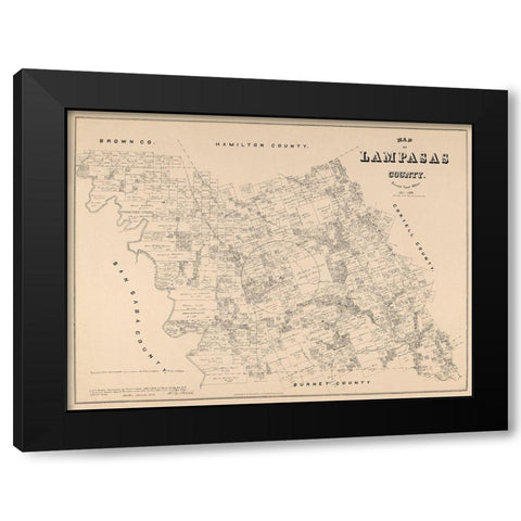 Lampasas County Texas - Walsh 1879 Black Modern Wood Framed Art Print with Double Matting by Walsh
