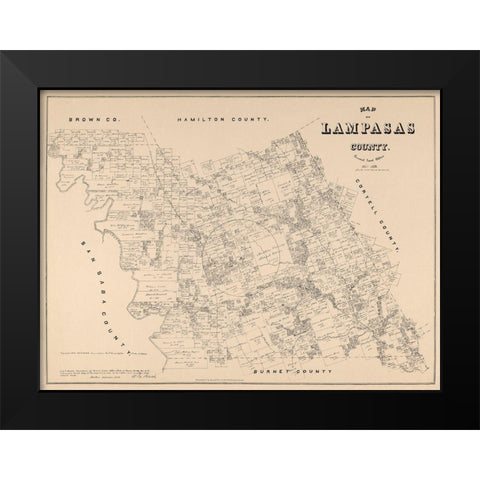 Lampasas County Texas - Walsh 1879 Black Modern Wood Framed Art Print by Walsh