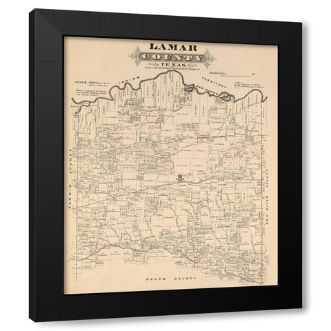 Lamar County Texas - Gast 1870 Black Modern Wood Framed Art Print by Gast