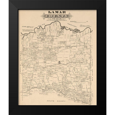 Lamar County Texas - Gast 1870 Black Modern Wood Framed Art Print by Gast