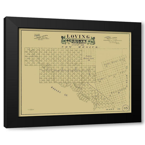 Loving County Texas - Hall 1889 Black Modern Wood Framed Art Print by Hall