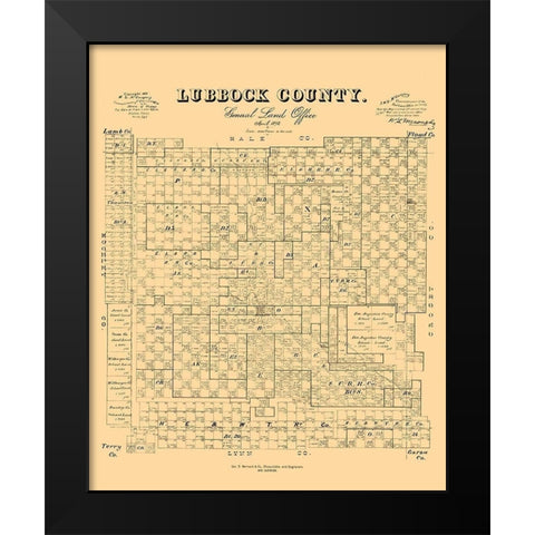 Lubbock County Texas - McGaughey 1892 Black Modern Wood Framed Art Print by McGaughey