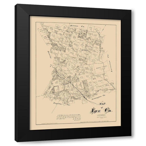 Lee County Texas - Walsh 1879 Black Modern Wood Framed Art Print by Walsh