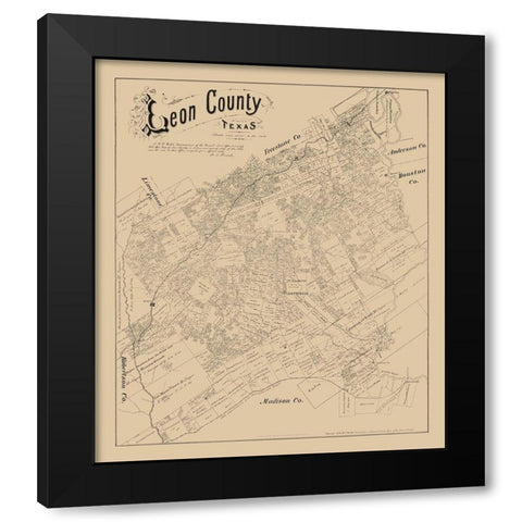 Leon County Texas - Walsh 1879 Black Modern Wood Framed Art Print with Double Matting by Walsh