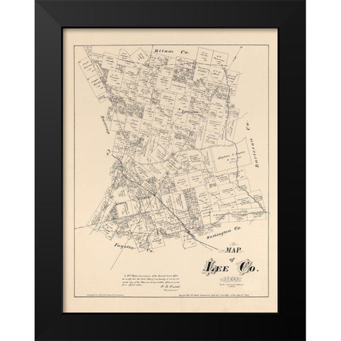 Lee County Texas - Walsh 1879 Black Modern Wood Framed Art Print by Walsh