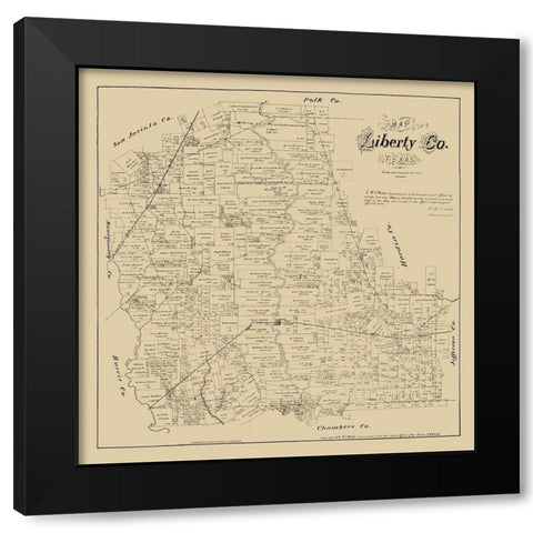 Liberty County Texas - Walsh 1879 Black Modern Wood Framed Art Print with Double Matting by Walsh